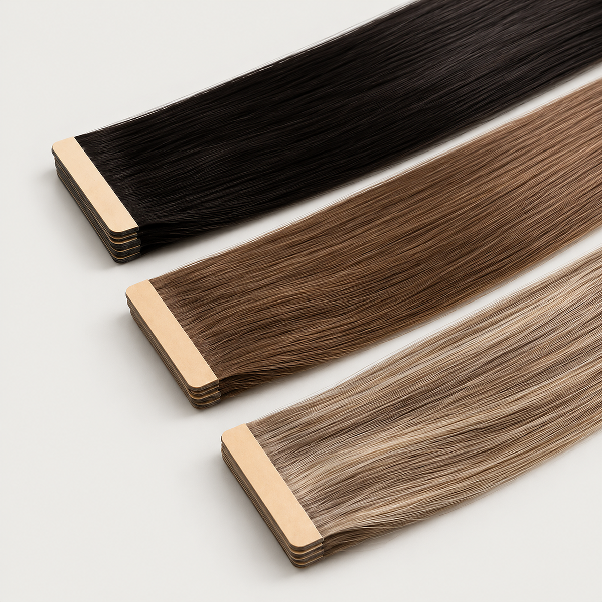 OLIS Tape-In Remy human hair extensions in natural everyday shades