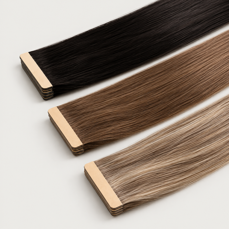 OLIS Tape-In Remy human hair extensions in natural everyday shades