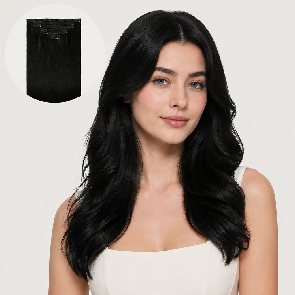 CLEAN JET BLACK #1 - CLIP-IN HAIR EXTENSIONS