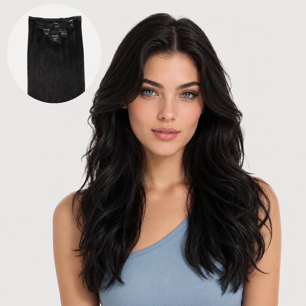 WASHED SOFT BLACK #1B - CLIP-IN HAIR EXTENSIONS