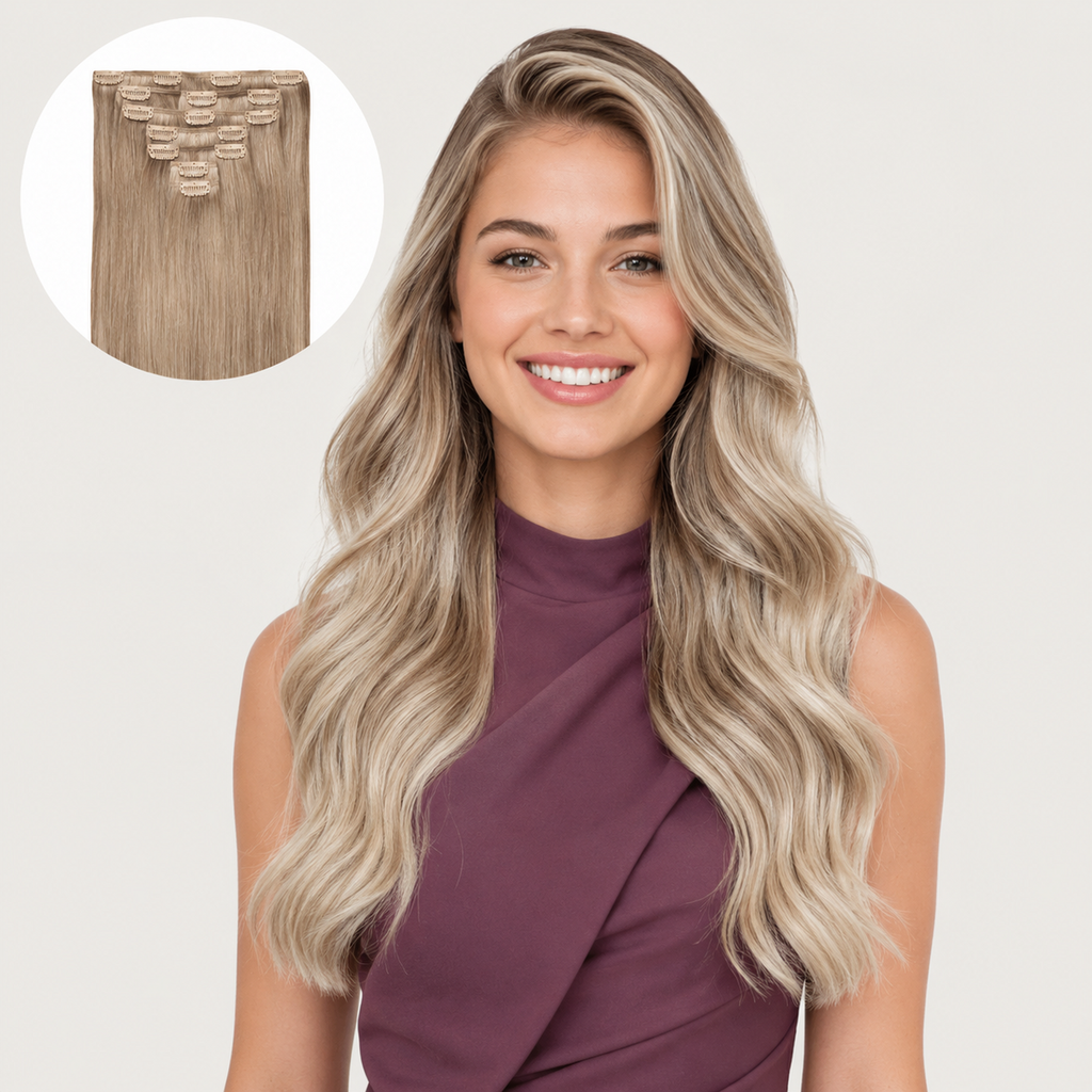 COOL SHADOW BLONDE #8C#60 - CLIP-IN HAIR EXTENSIONS